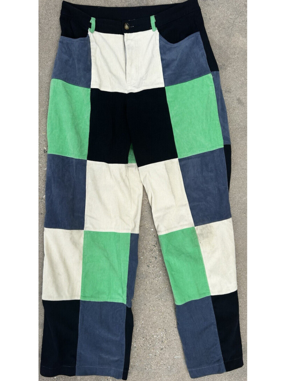 Bailey Rose Patchwork Corduroy Pants Women L Blue Green White Boho Hippie 31x32